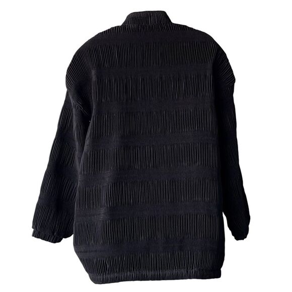 Vtg A.D.S Retro Bomber Jacket Sz S/M Black Crinkles Pleats Zip Grunge Oversized - Picture 3 of 4